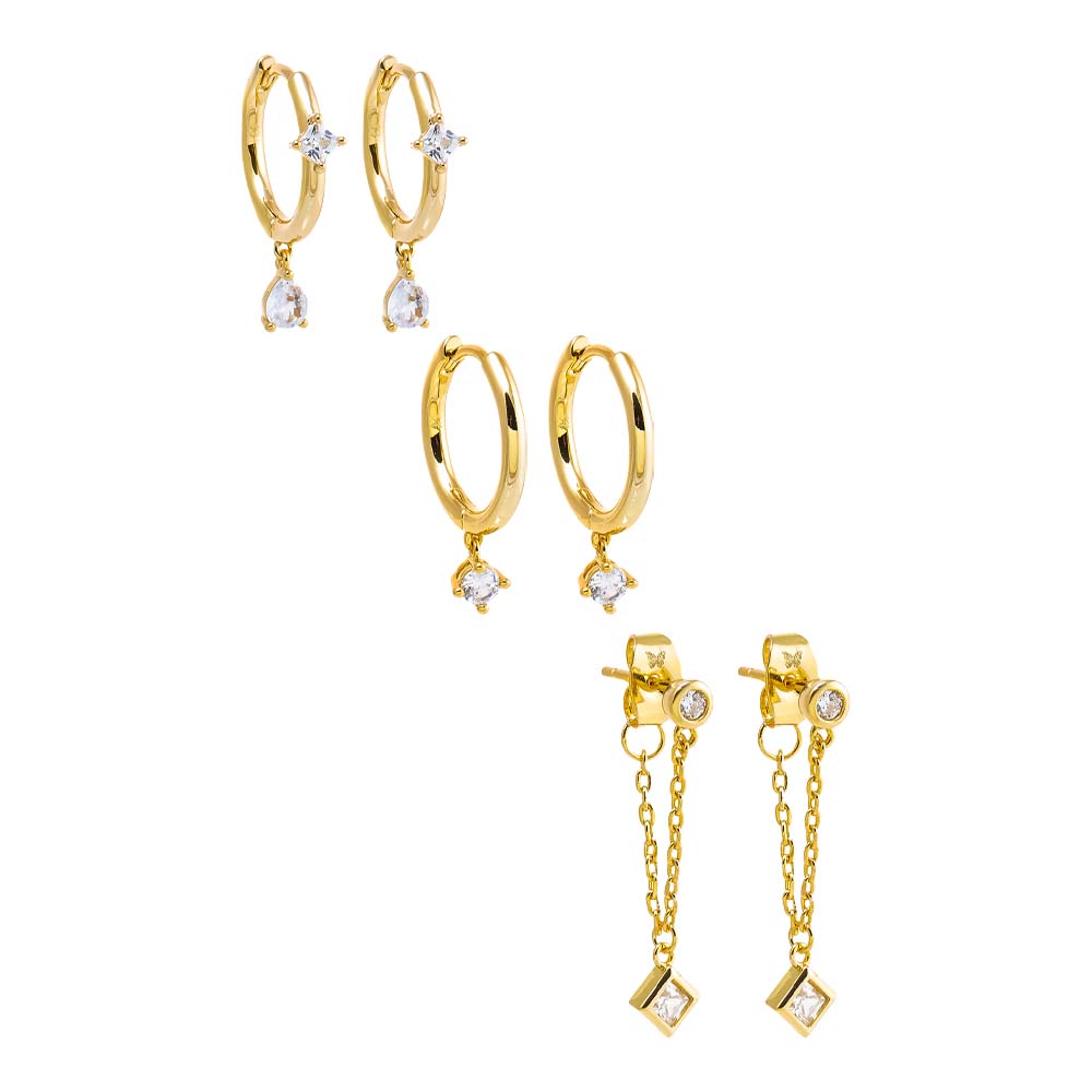 Gold CZ Dangling Drop Earring Combo Set - Adina Eden's Jewels