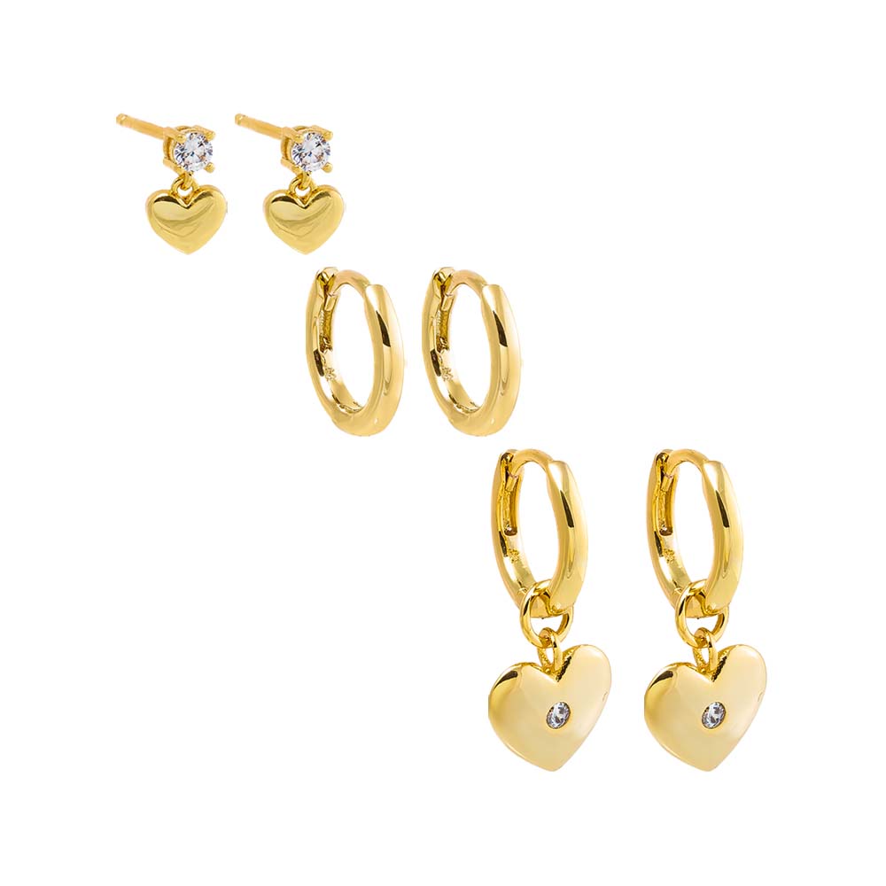 Gold A Touch Of Hearts Earring Combo Set - Adina Eden's Jewels