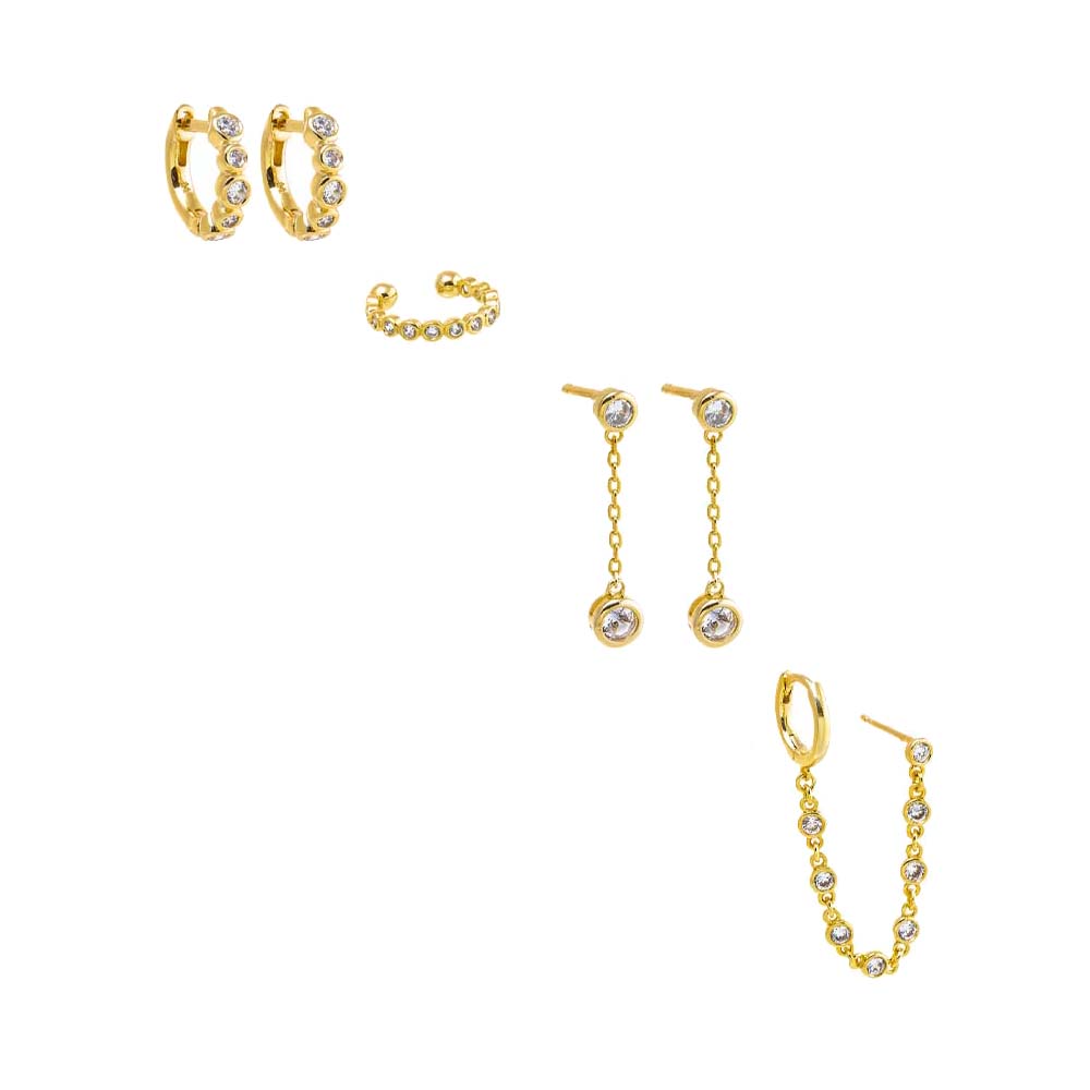 Gold CZ Bezels All Around Earring Combo Set - Adina Eden's Jewels