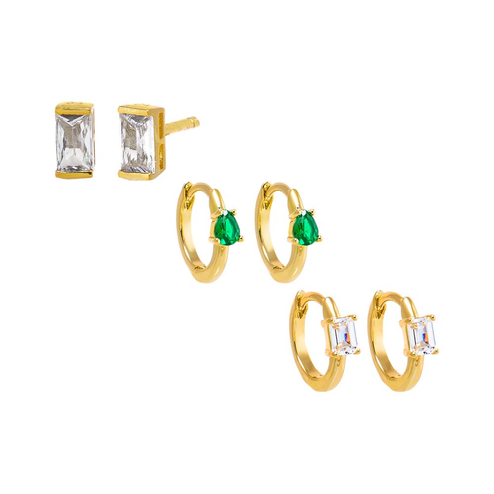 Gold A Touch Of Color Baguette Earring Combo Set - Adina Eden's Jewels