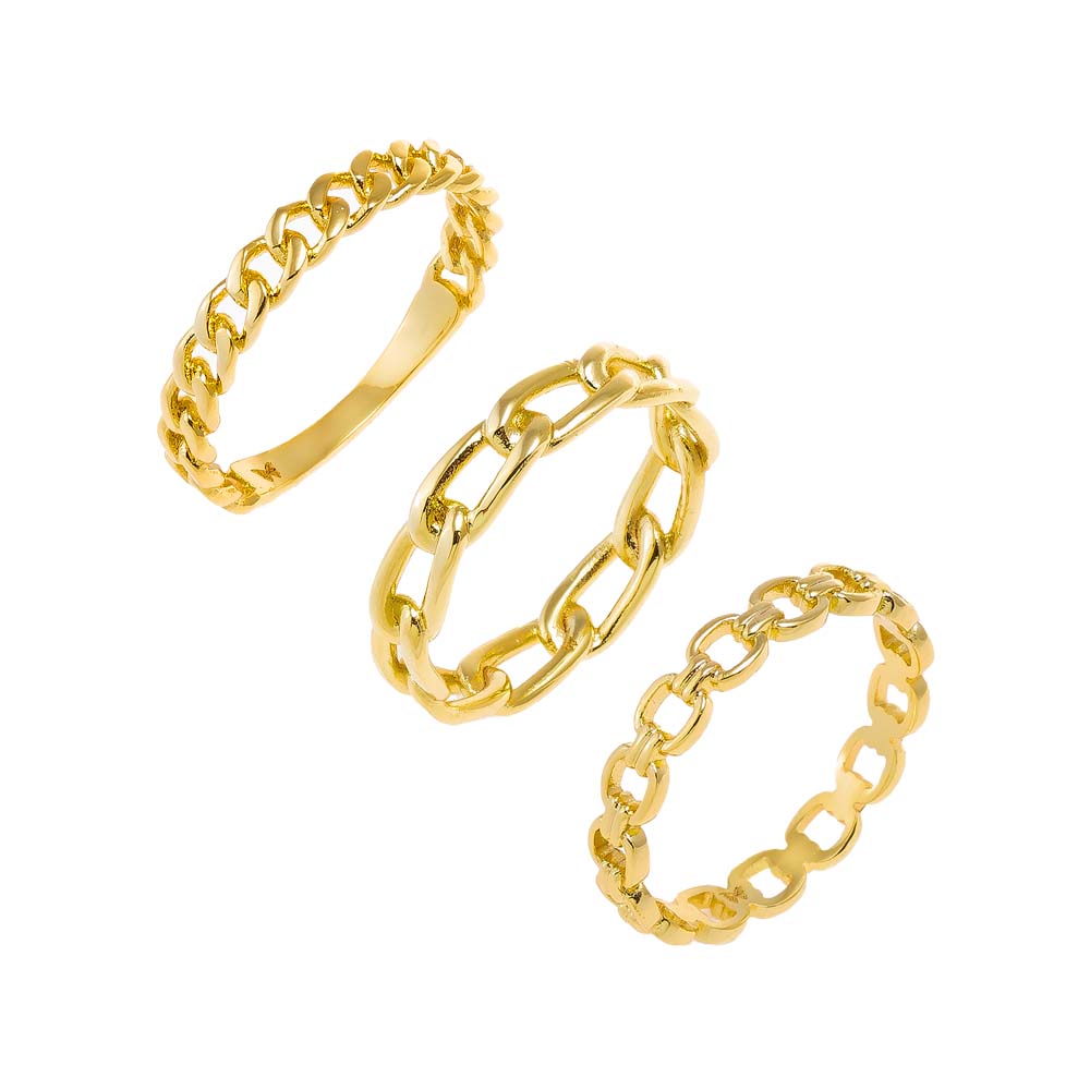Gold / 6 Solid Link Band Rings Combo Set - Adina Eden's Jewels