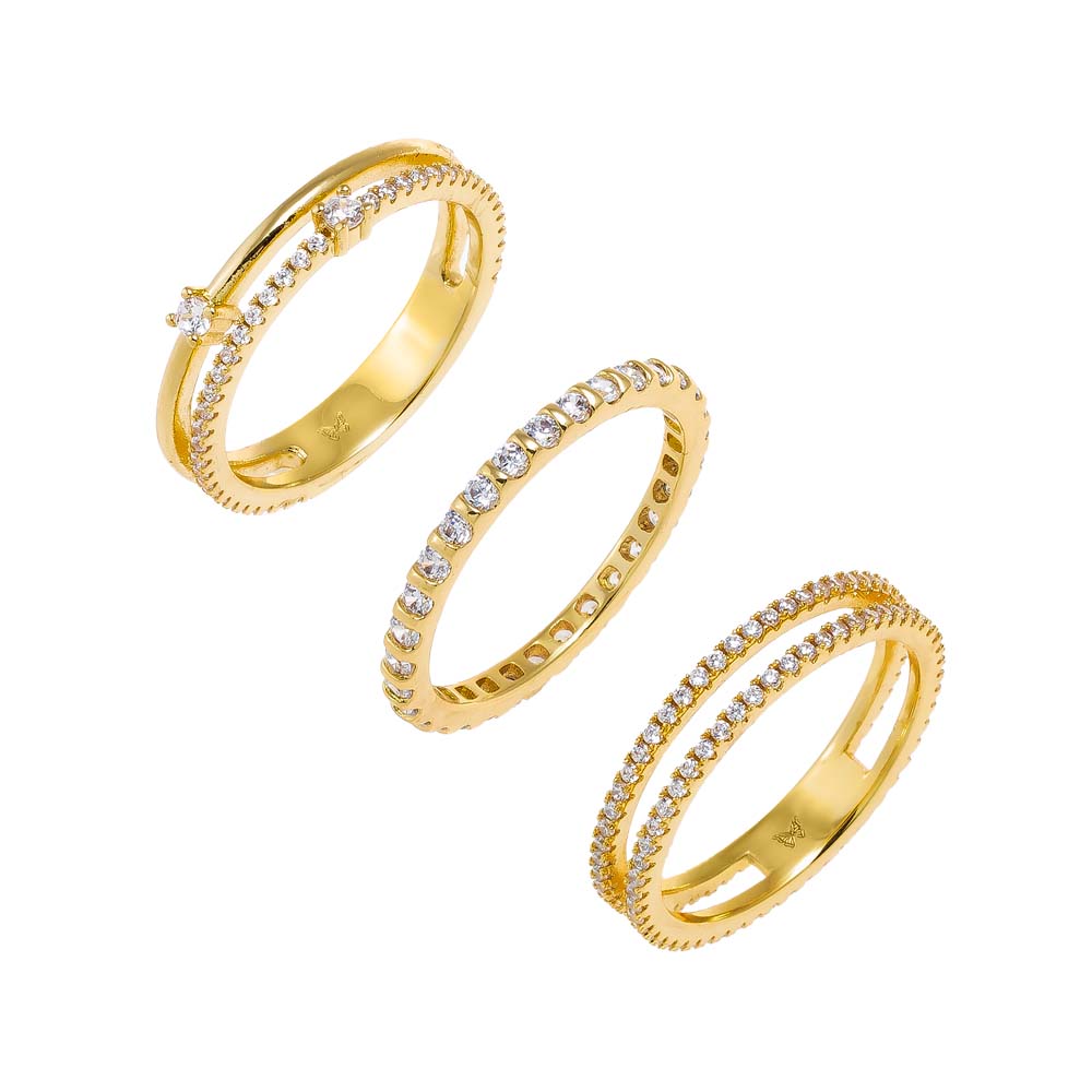 Gold / 6 CZ Pave Stackable Band Rings Combo Set - Adina Eden's Jewels