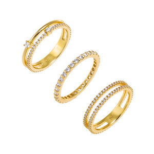 Gold / 8 CZ Pave Stackable Band Rings Combo Set - Adina Eden's Jewels