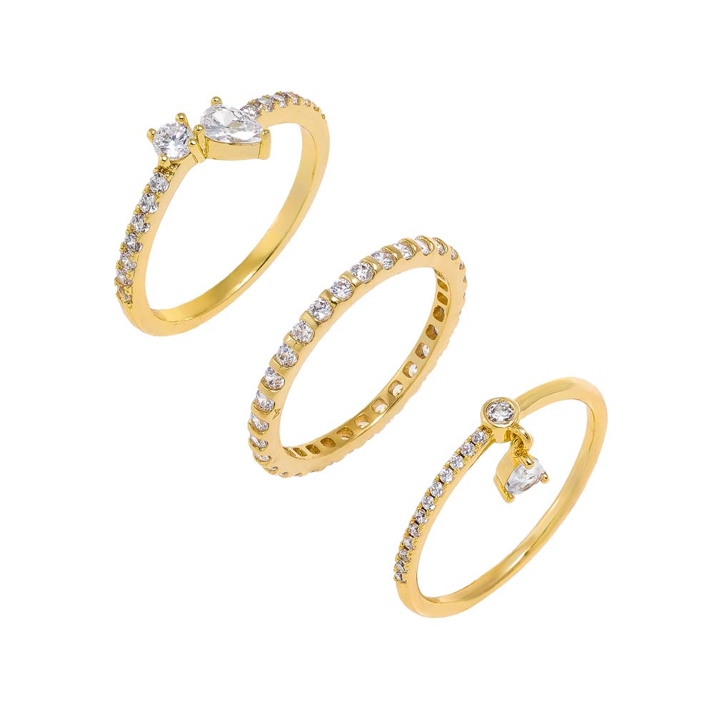 Gold / 6 Solitaires & Teardrops Ring Combo Set - Adina Eden's Jewels