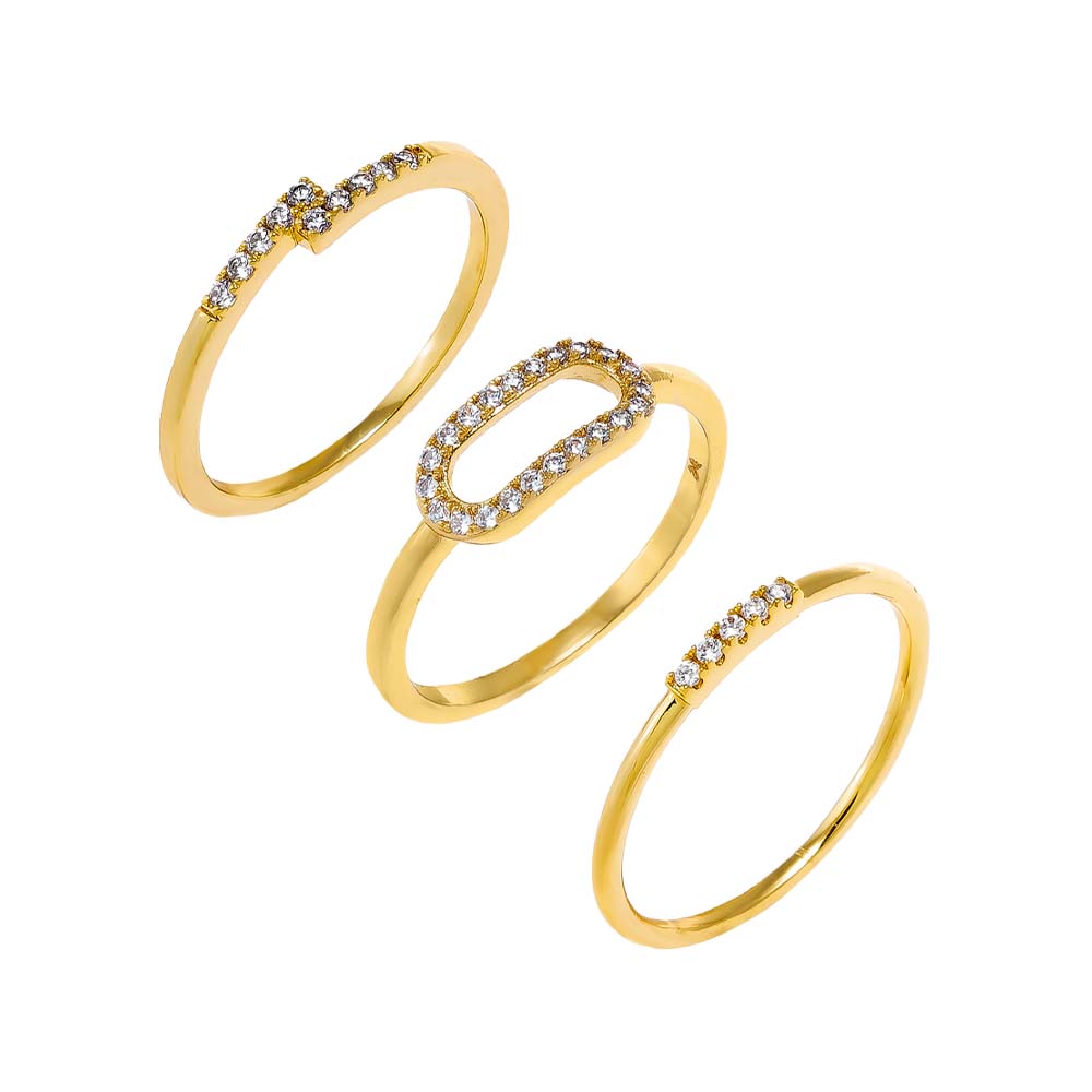 Gold / 6 Pave Accented Rings Combo Set - Adina Eden's Jewels