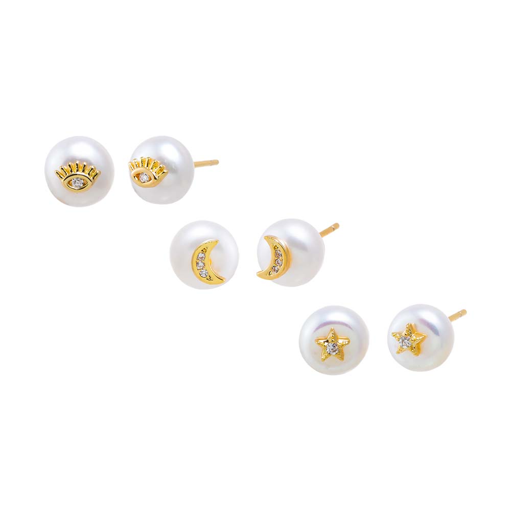 Pearl White Celestial Pearl Stud Earring Combo Set - Adina Eden's Jewels