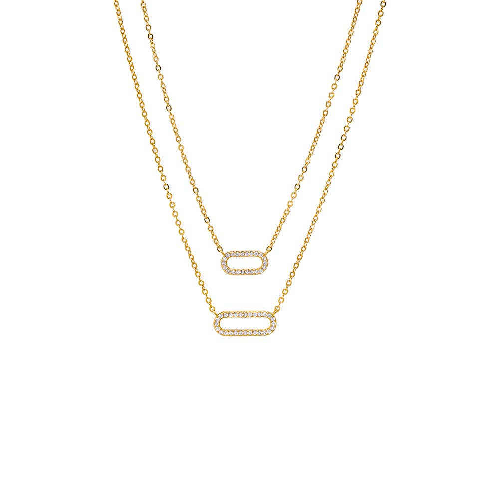 Gold Pave Graduated Open Paperclip Necklace Combo Set - Adina Eden's Jewels