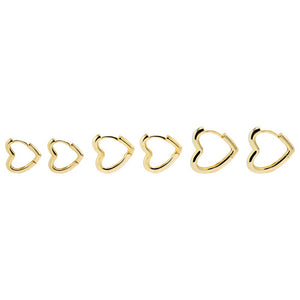 Gold Triple Open Solid Heart Huggie Earring Combo Set - Adina Eden's Jewels