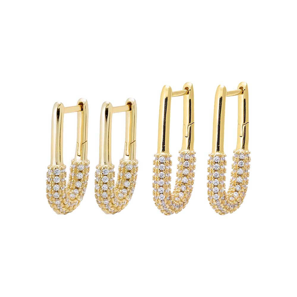 Gold Half Solid/Pave U Shape Huggie Earring Combo Set - Adina Eden's Jewels