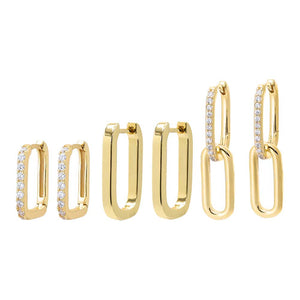 Gold Pave/Solid Paperclip Huggie Earring Combo Set - Adina Eden's Jewels