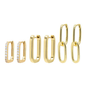 Gold Solid x Pave Paperclip Huggie Earring Combo Set - Adina Eden's Jewels