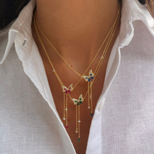 Colored Pave Butterfly CZ Station Lariat Necklace - Adina Eden's Jewels