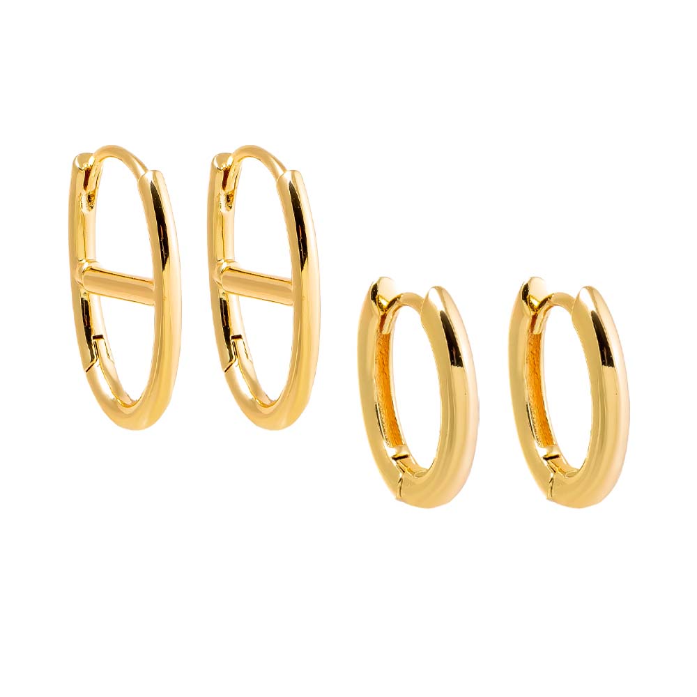 Gold Solid Mariner & Oval Huggie Earring Combo Set - Adina Eden's Jewels