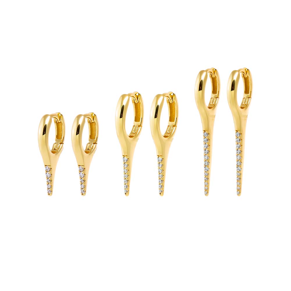 Gold Pave Elongated Spike Huggie Earring Combo Set - Adina Eden's Jewels