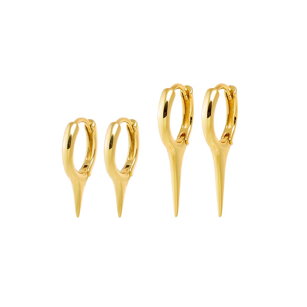 Gold Solid Elongated Spike Huggie Earring Combo Set - Adina Eden's Jewels