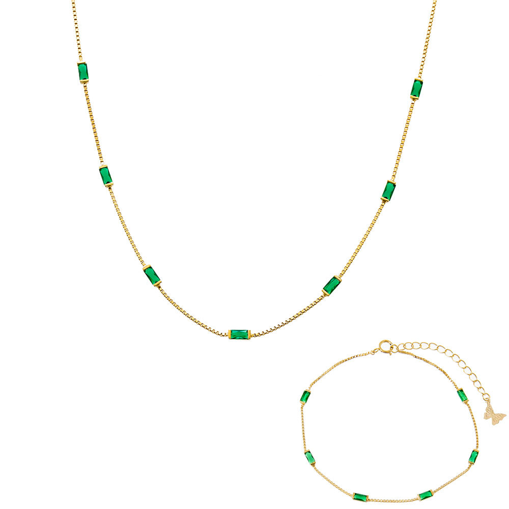 Emerald Green Emerald Green Multi CZ Baguette Bracelet & Necklace Combo Set - Adina Eden's Jewels