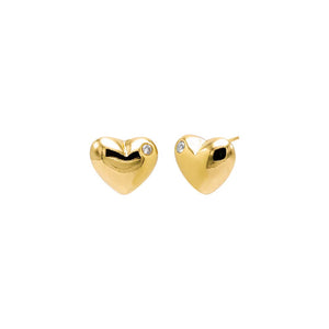 Gold CZ Accented Puffy Heart Pendant Earring - Adina Eden's Jewels