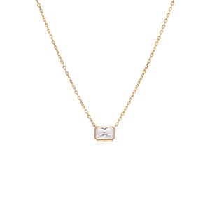 14K Gold CZ Bezel Baguette Pendant Necklace 14K - Adina Eden's Jewels