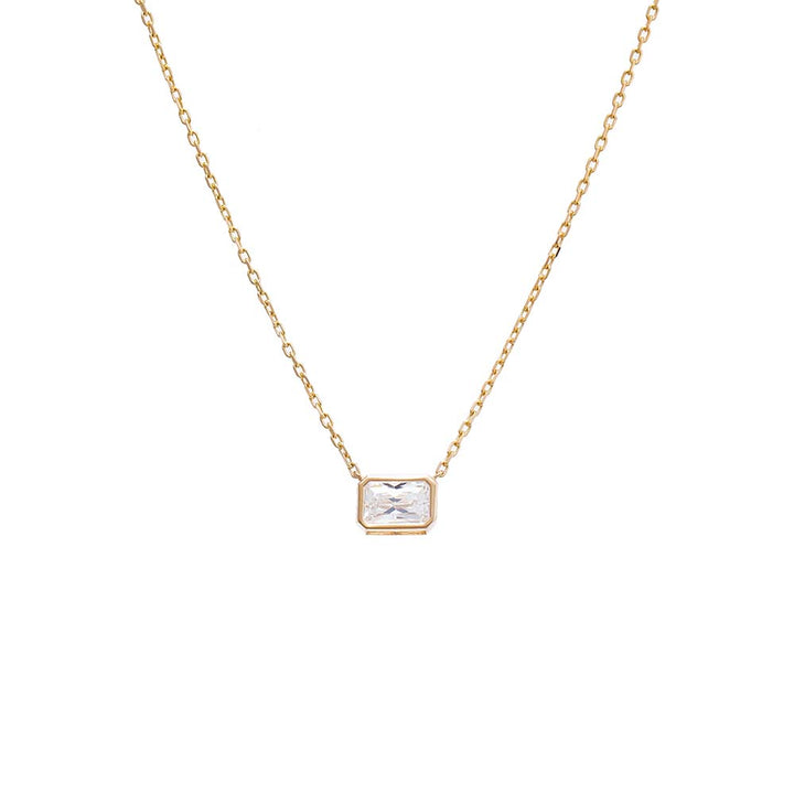 14K Gold CZ Bezel Baguette Pendant Necklace 14K - Adina Eden's Jewels