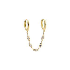 Gold CZ Bezel Chain Double Huggie Earring - Adina Eden's Jewels
