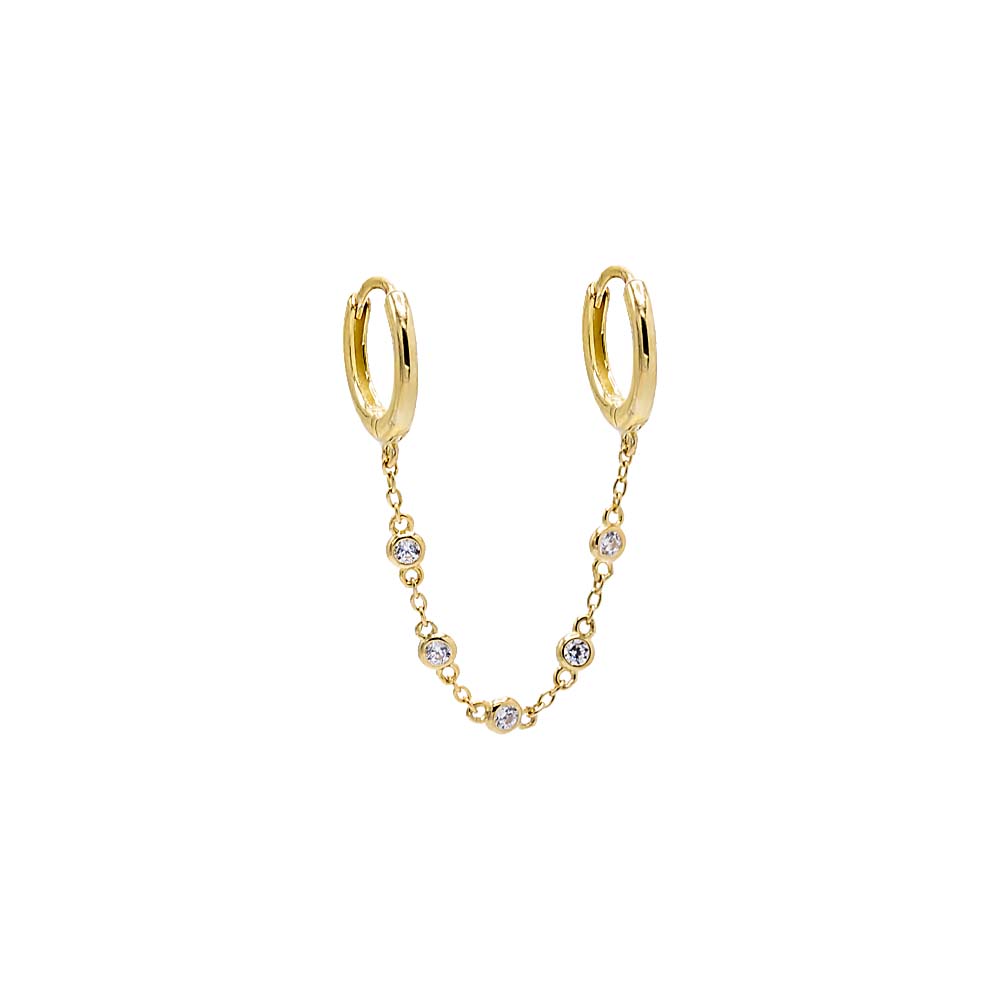 Gold / Single Bezel Chain Double Huggie Earring - Adina Eden's Jewels