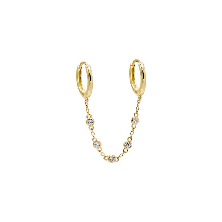 Gold CZ Bezel Chain Double Huggie Earring - Adina Eden's Jewels
