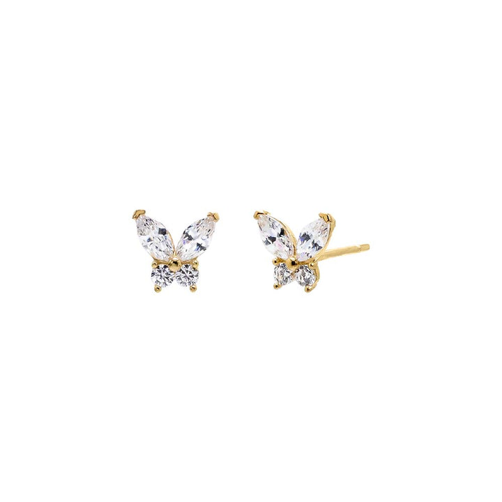 14K Gold / Pair CZ Butterfly Stud Earring 14K - Adina Eden's Jewels