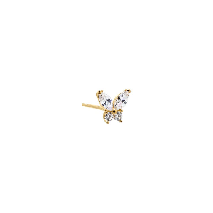 14K Gold / Single CZ Butterfly Stud Earring 14K - Adina Eden's Jewels