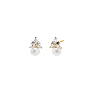 Pearl White / Pair CZ Cluster & Pearl Stud Earring 14K - Adina Eden's Jewels