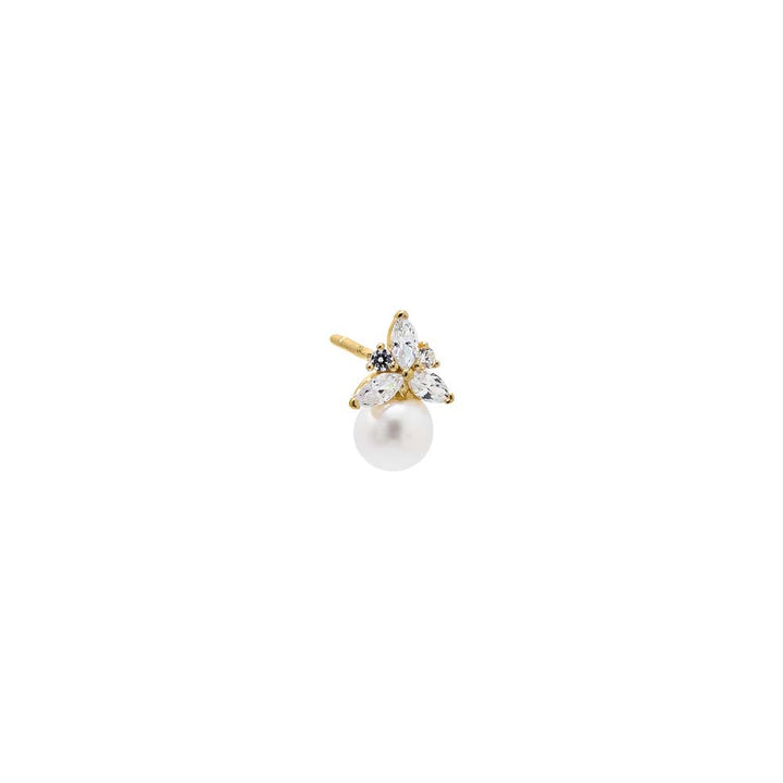 Pearl White / Single CZ Cluster & Pearl Stud Earring 14K - Adina Eden's Jewels