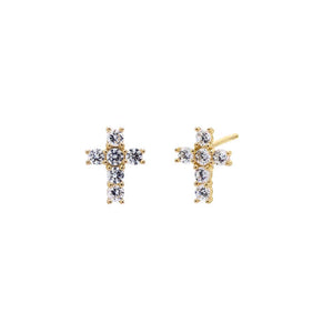 14K Gold / Pair CZ Cross Stud Earring 14K - Adina Eden's Jewels