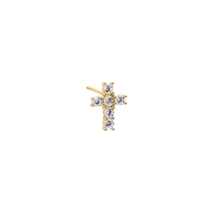 14K Gold / Single CZ Cross Stud Earring 14K - Adina Eden's Jewels