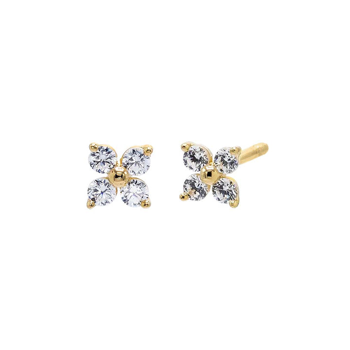 14K Gold / Pair CZ Four Leaf Flower Stud Earring 14K - Adina Eden's Jewels