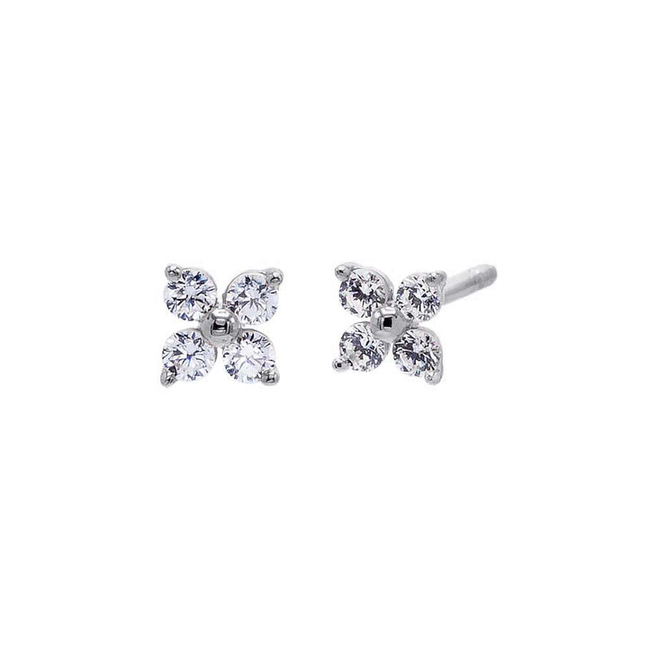 14K White Gold / Pair CZ Four Leaf Flower Stud Earring 14k - Adina Eden's Jewels