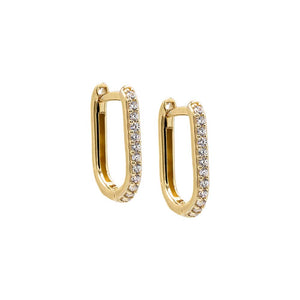 14K Gold / Pair CZ Pave U-Shape Huggie Earring 14K - Adina Eden's Jewels
