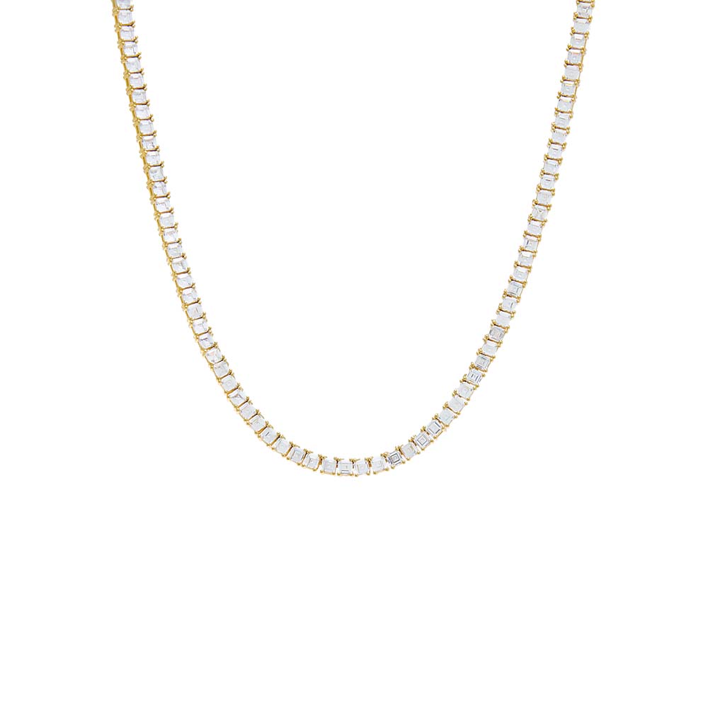 Gold / 16IN / 3MM CZ Princess Cut Tennis Necklace - Adina Eden's Jewels