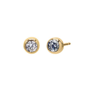 14K Gold / Pair CZ Round Bezel Stud Earring 14K - Adina Eden's Jewels