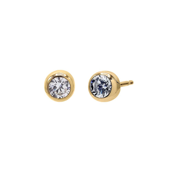 14K Gold / Pair CZ Round Bezel Stud Earring 14K - Adina Eden's Jewels