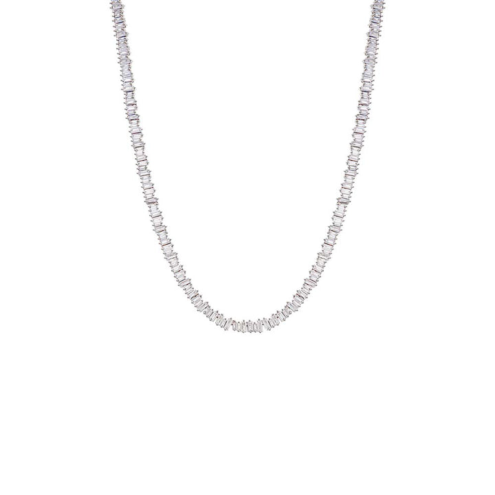 Silver / 16IN CZ Scattered Baguette Tennis Necklace - Adina Eden's Jewels