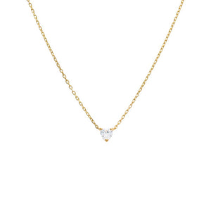 14K Gold CZ Solitaire Heart Pendant Necklace 14K - Adina Eden's Jewels