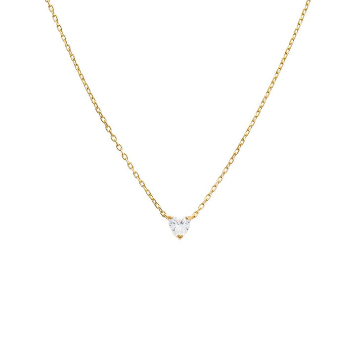 14K Gold CZ Solitaire Heart Pendant Necklace 14K - Adina Eden's Jewels