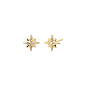 14K Gold / Pair CZ Starburst Stud Earring 14K - Adina Eden's Jewels