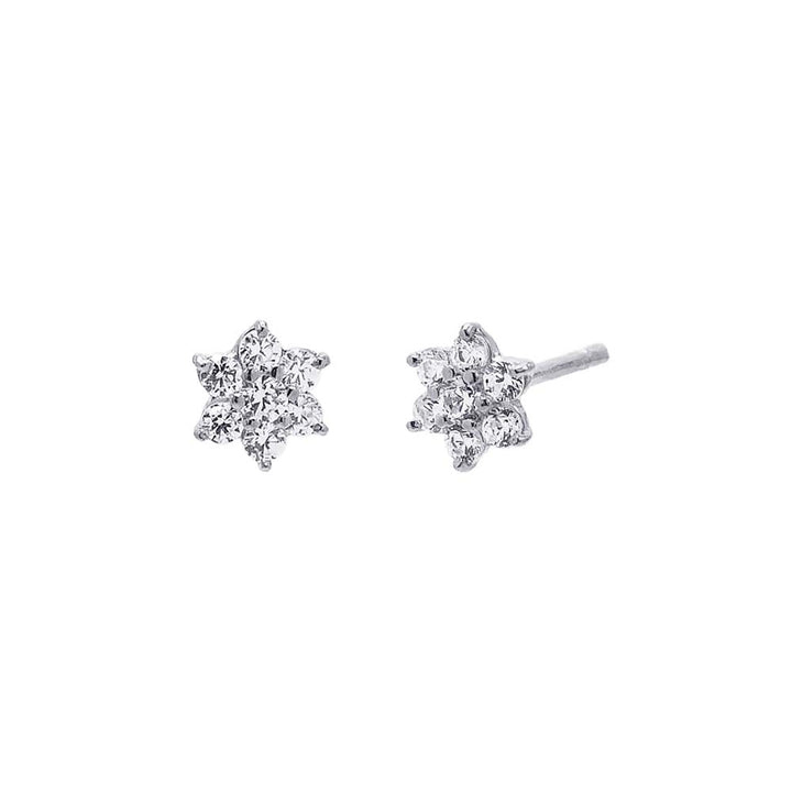 14K White Gold / Pair CZ Stone Flower Stud Earring 14K - Adina Eden's Jewels