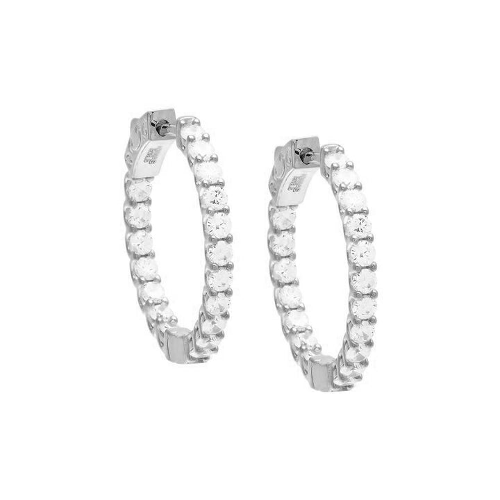 Silver / 25MM CZ Thin Round Hoop Earring - Adina Eden's Jewels