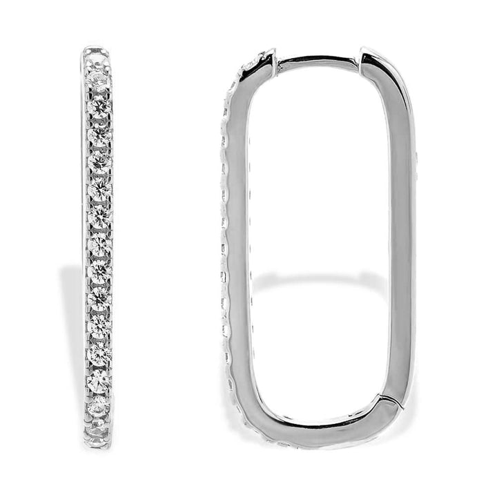 Silver / 25 MM CZ U-Shape Huggie Earring - Adina Eden's Jewels