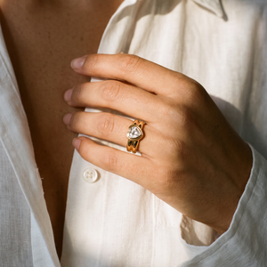 CZ Bezeled Heart Double Row Ring