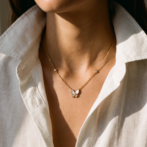 CZ & MOP Butterfly Accent Necklace