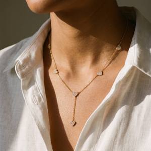 CZ Multi Heart Station Drop Lariat - Adina Eden's Jewels