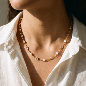 CZ Station Bezel Pearl Choker Necklace - Adina Eden's Jewels