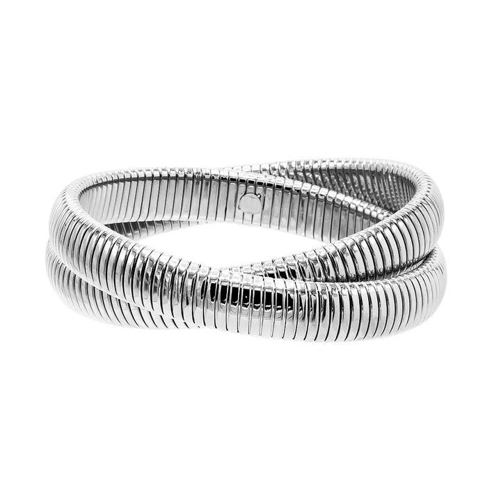 Silver Chunky Double Interwined Snake Bracelet - Adina Eden's Jewels